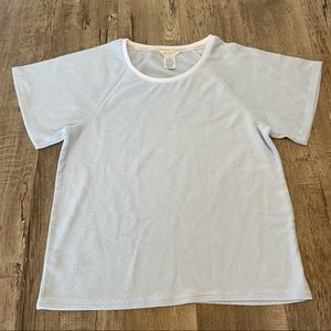 LUCKY BRAND sz L light blue terry cloth crew neck with retro white neck trim